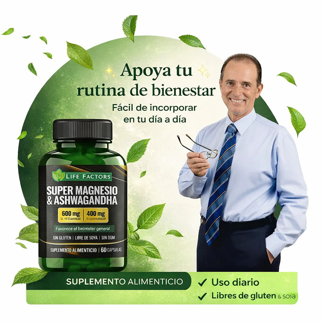 Super Magnesio + Ashwagandha 600mg + 400mg | Energía, Relajación y Bienestar Diario