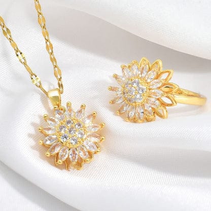 🌸 SET FLORAL ELEGANTE 2 EN 1 – COLLAR + ANILLO PARA MUJER ✨