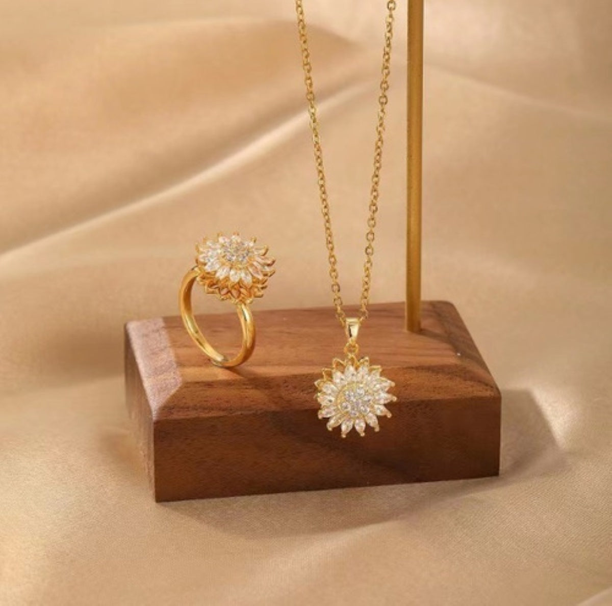 🌸 SET FLORAL ELEGANTE 2 EN 1 – COLLAR + ANILLO PARA MUJER ✨